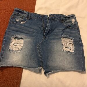 Forever 21 Distressed Blue Denim Mini Skirt